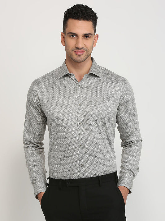 Park Avenue Men Brown Printed Slim Fit Cotton Formal Shirt