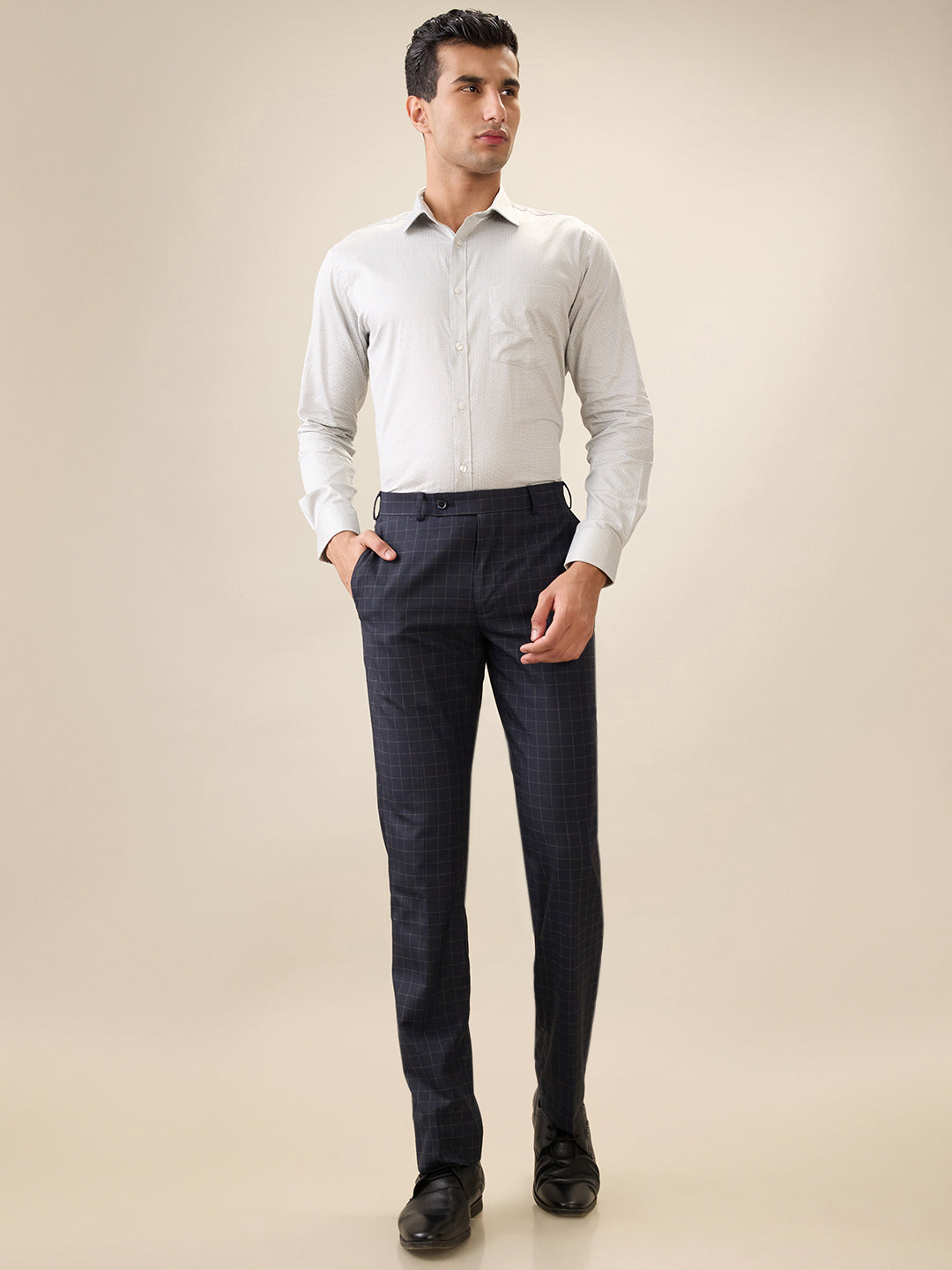 Park Avenue Men Grey Printed Slim Fit Cotton Full Sleeve Formal Shirt