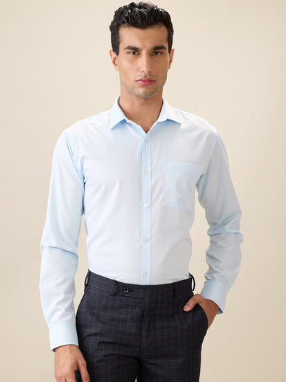 Park Avenue Men Blue Solid Slim Fit Cotton Blend Full Sleeve Formal Shirt