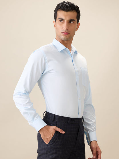 Park Avenue Men Blue Solid Slim Fit Cotton Blend Full Sleeve Formal Shirt