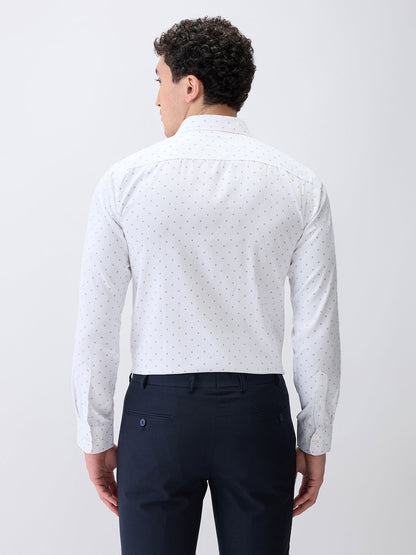 Park Avenue Men White Printed Slim Fit Cotton Blend Formal Shirt