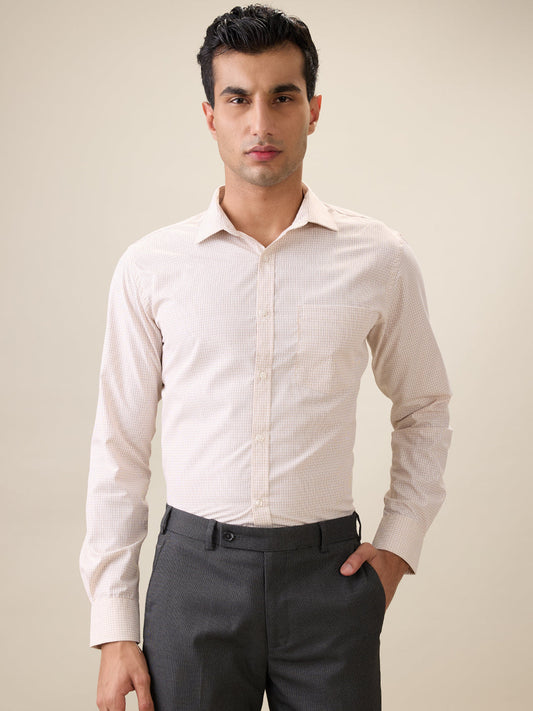 Park Avenue Men Brown Checks Slim Fit Cotton Blend Full Sleeve Formal Shirt