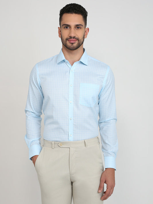 Park Avenue Men Blue Checks Slim Fit Cotton Blend Formal Shirt