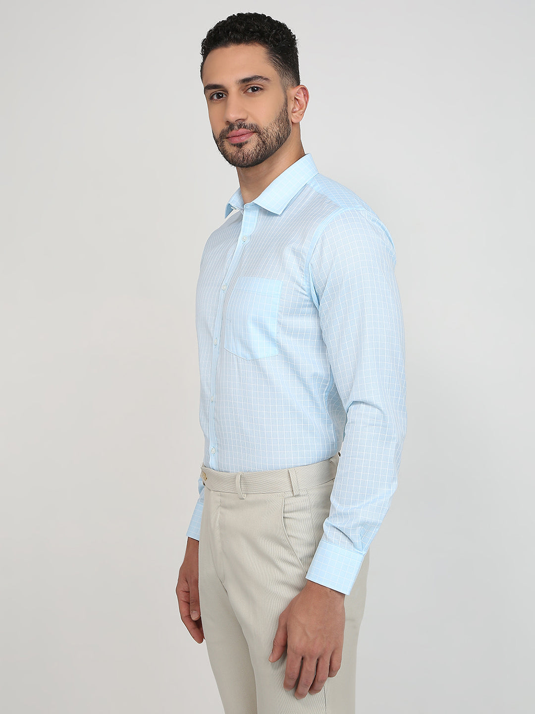 Park Avenue Men Blue Checks Slim Fit Cotton Blend Formal Shirt