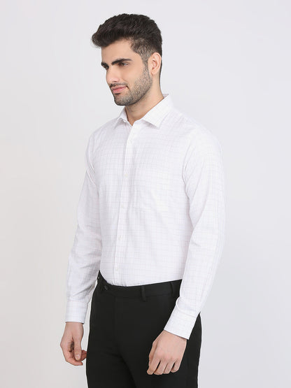 Park Avenue Men White Checks Slim Fit Cotton Blend Formal Shirt