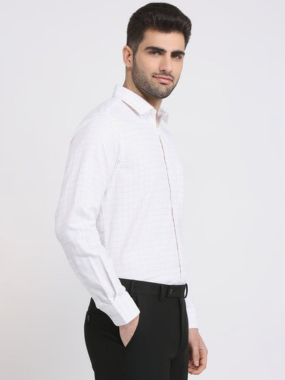 Park Avenue Men White Checks Slim Fit Cotton Blend Formal Shirt