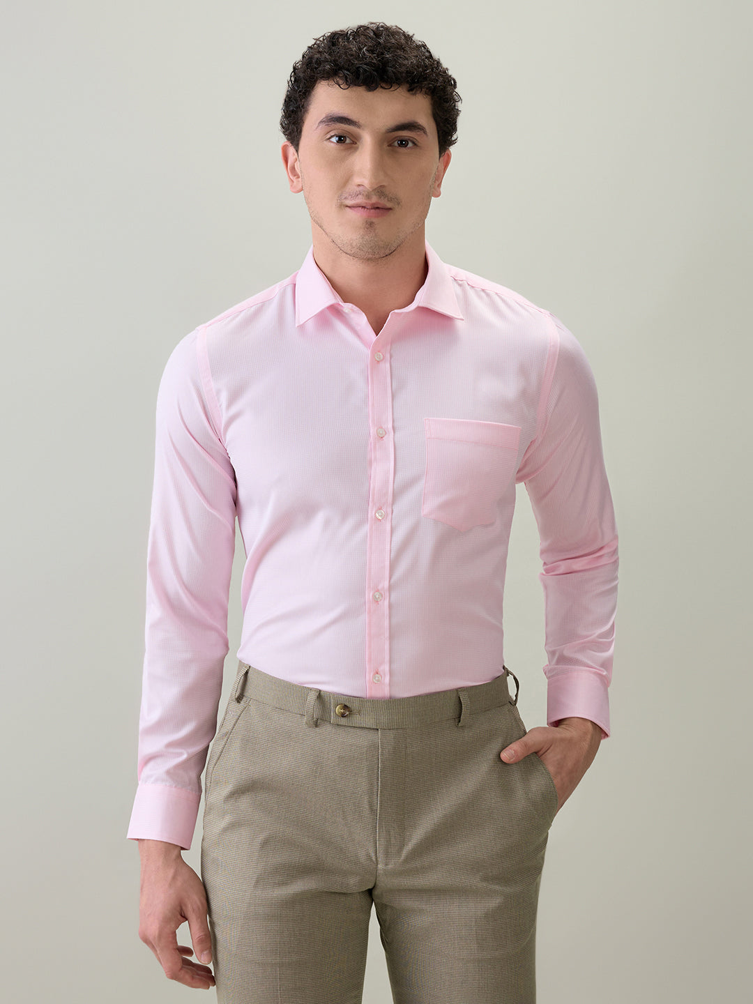 Park Avenue Men Pink Structure Slim Fit Cotton Blend Formal Shirt