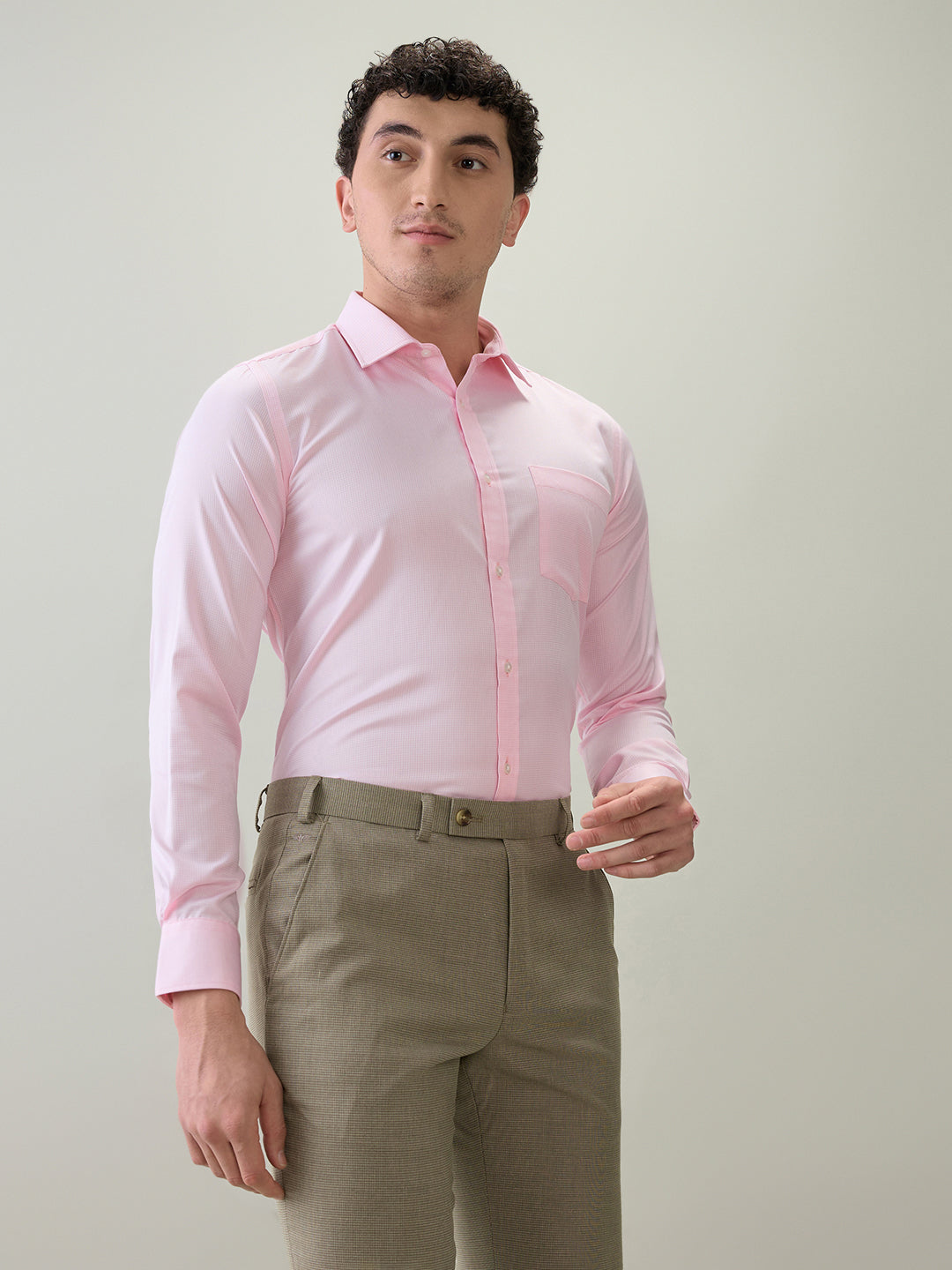 Park Avenue Men Pink Structure Slim Fit Cotton Blend Formal Shirt