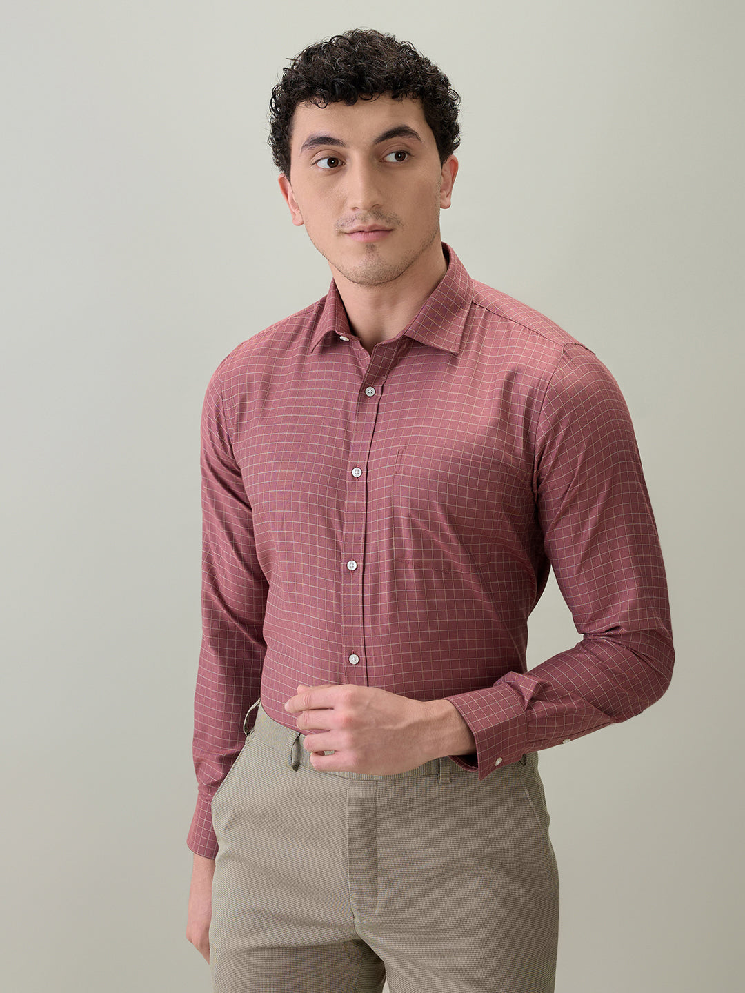 Park Avenue Men Maroon Structure Slim Fit Cotton Blend Formal Shirt