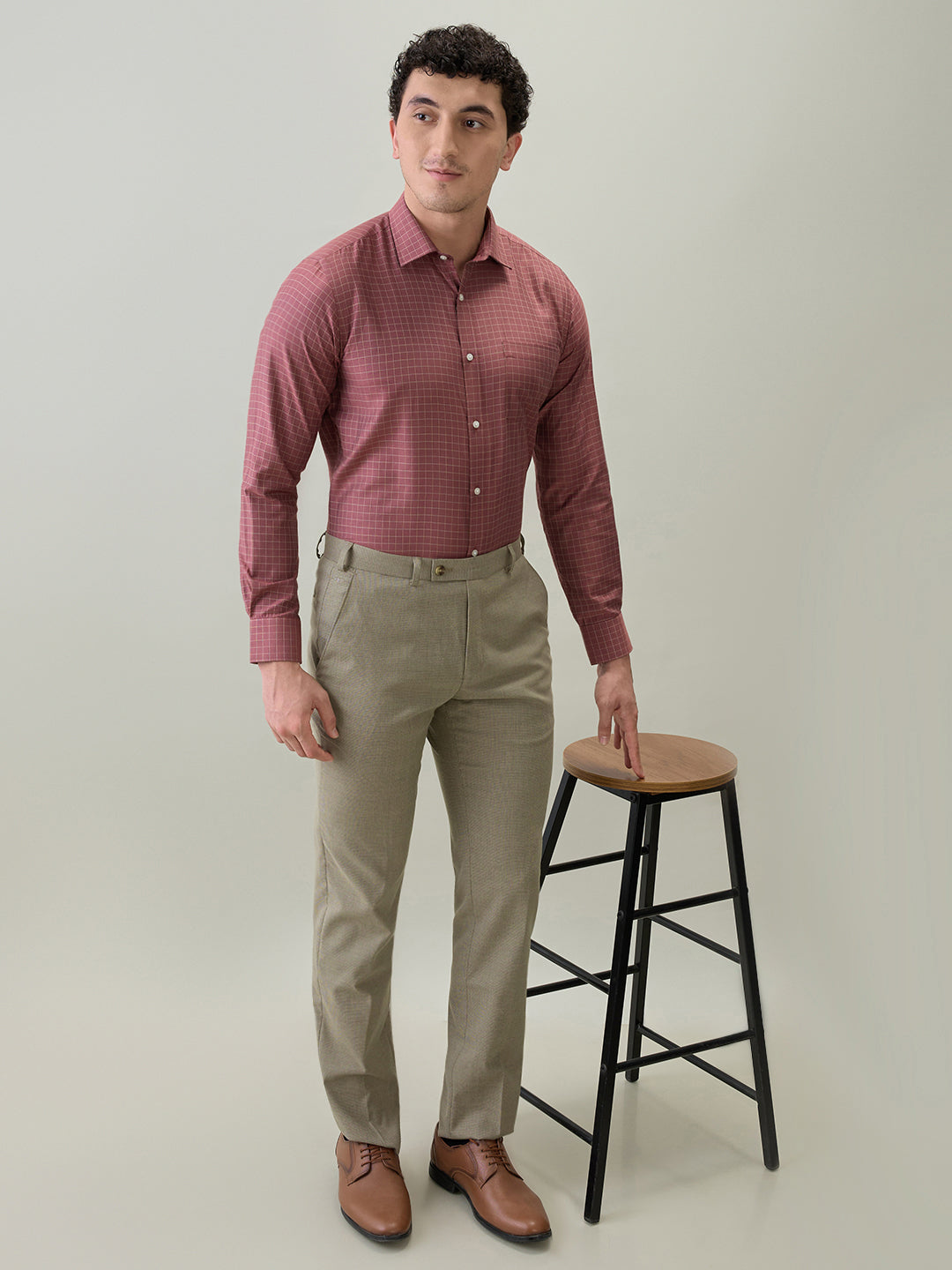 Park Avenue Men Maroon Structure Slim Fit Cotton Blend Formal Shirt