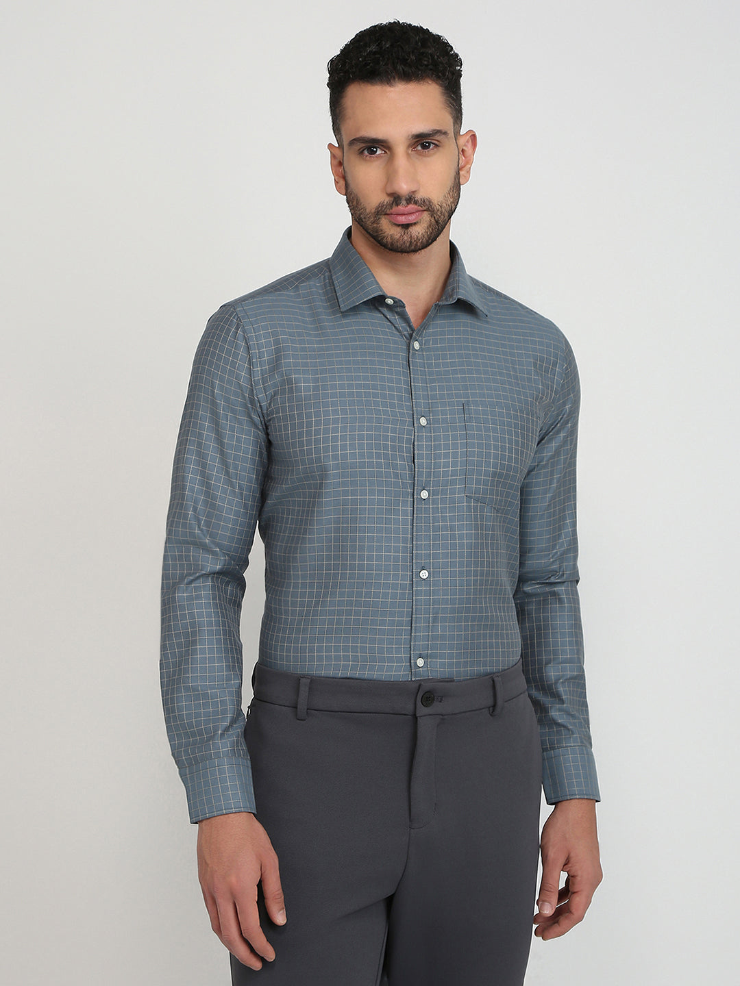 Park Avenue Men Blue Structure Slim Fit Cotton Blend Formal Shirt
