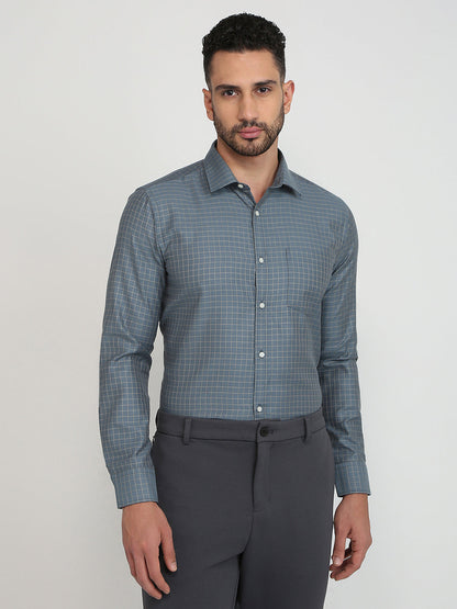Park Avenue Men Blue Structure Slim Fit Cotton Blend Formal Shirt