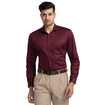 Men Maroon Luxus Fit Solid Cotton Shirts