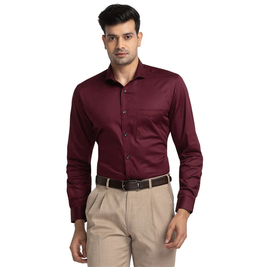 Men Maroon Luxus Fit Solid Cotton Shirts
