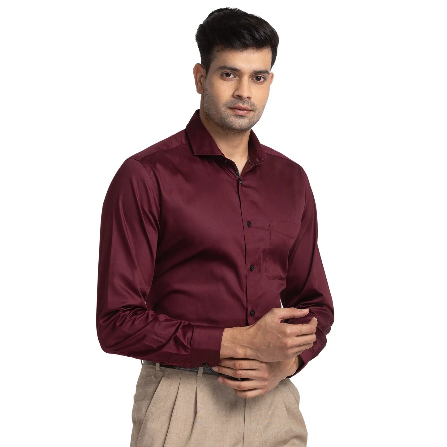 Men Maroon Luxus Fit Solid Cotton Shirts