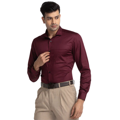 Men Maroon Luxus Fit Solid Cotton Shirts