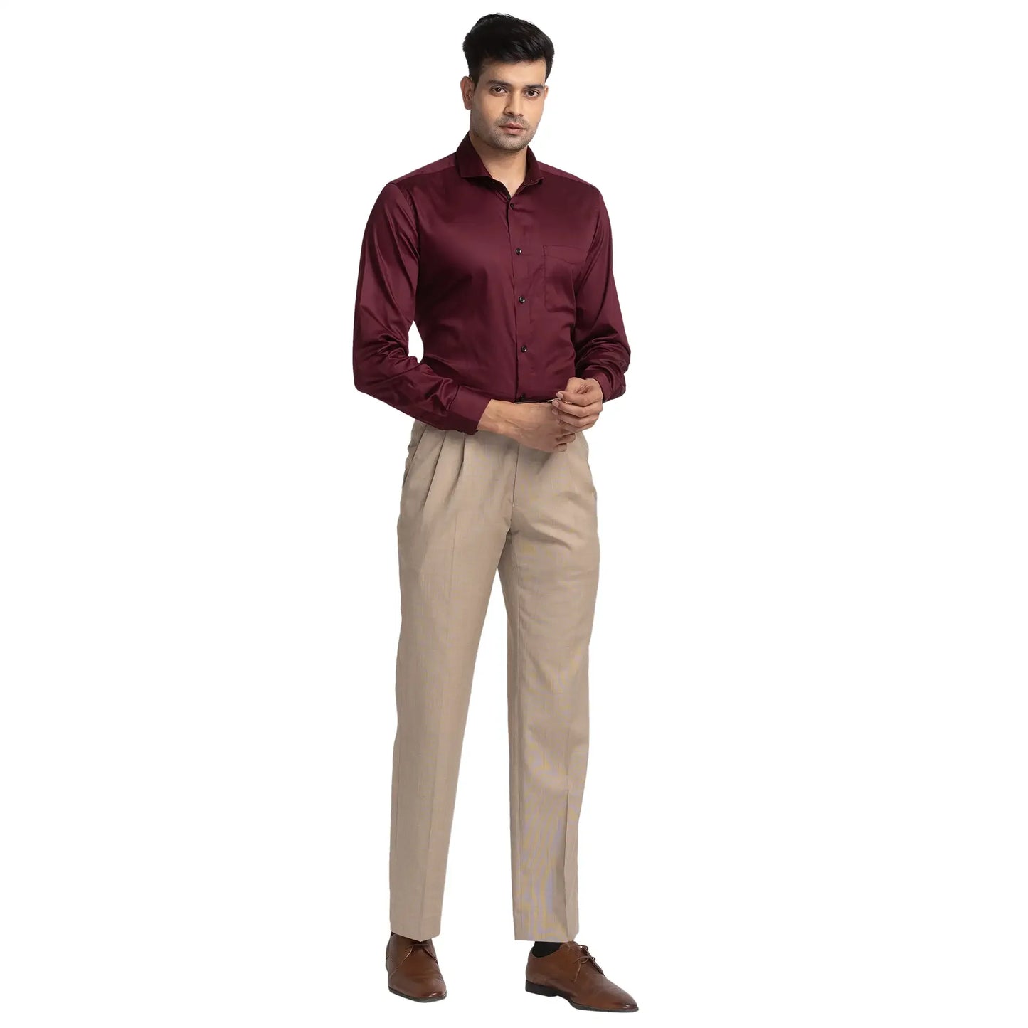 Men Maroon Luxus Fit Solid Cotton Shirts