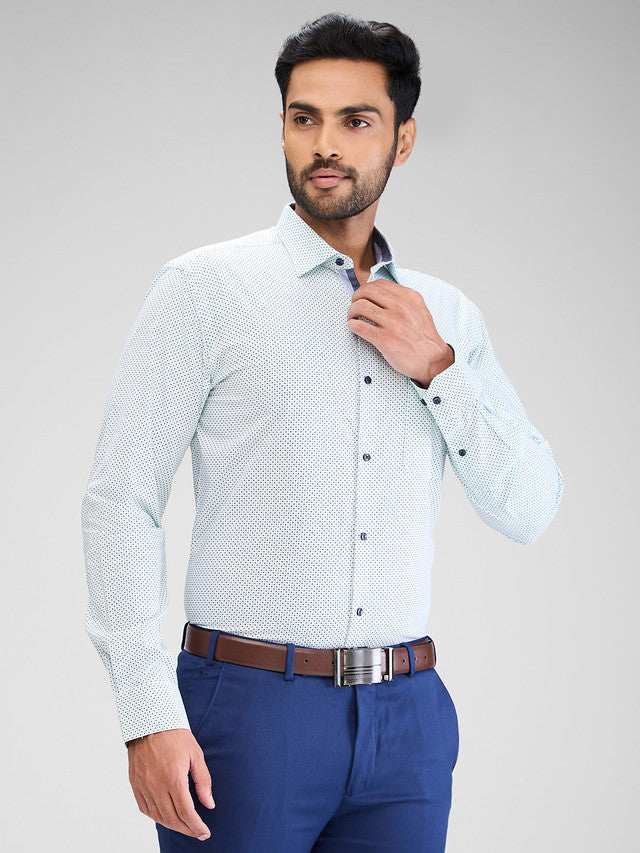 Park Avenue Blue Printed Slim Fit Cotton Formal Shirt