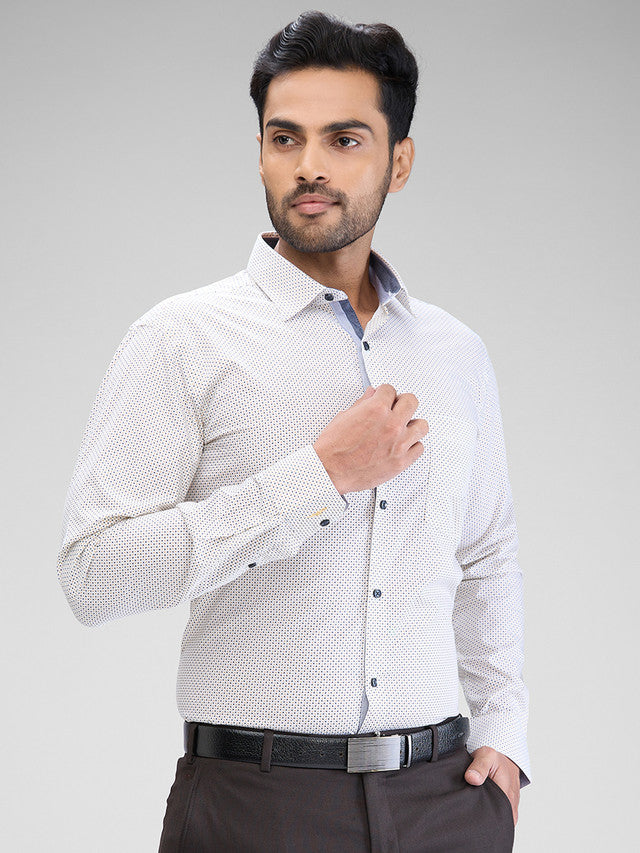 Park Avenue Men White Printed Slim Fit Cotton Formal Shirt