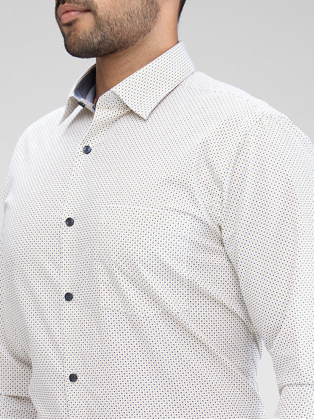 Park Avenue Men White Printed Slim Fit Cotton Formal Shirt
