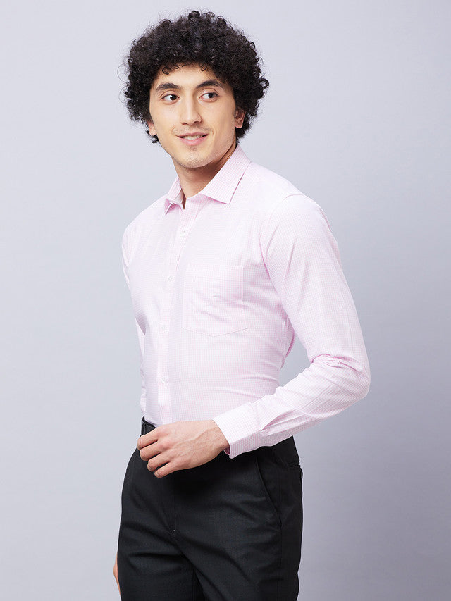 Park Avenue Men Pink Checkered Slim Fit Cotton Formal Shirt
