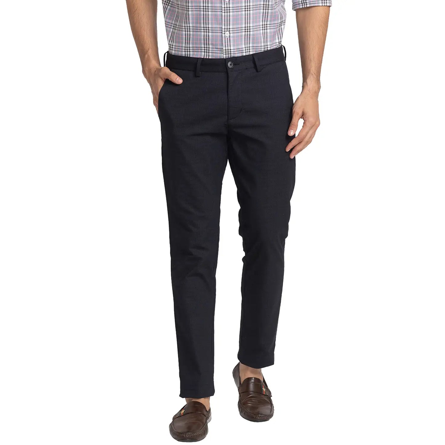 Men Black Neo Classic Fit Print Cotton Blend Trouser