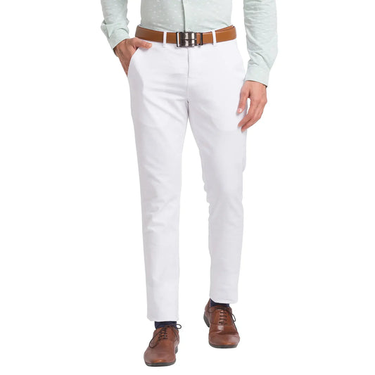 Men White Neo Classic Fit Solid Cotton Trouser