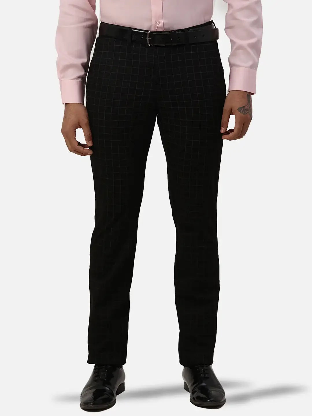 Men Black Neo Classic Fit Print Cotton Blend Trouser