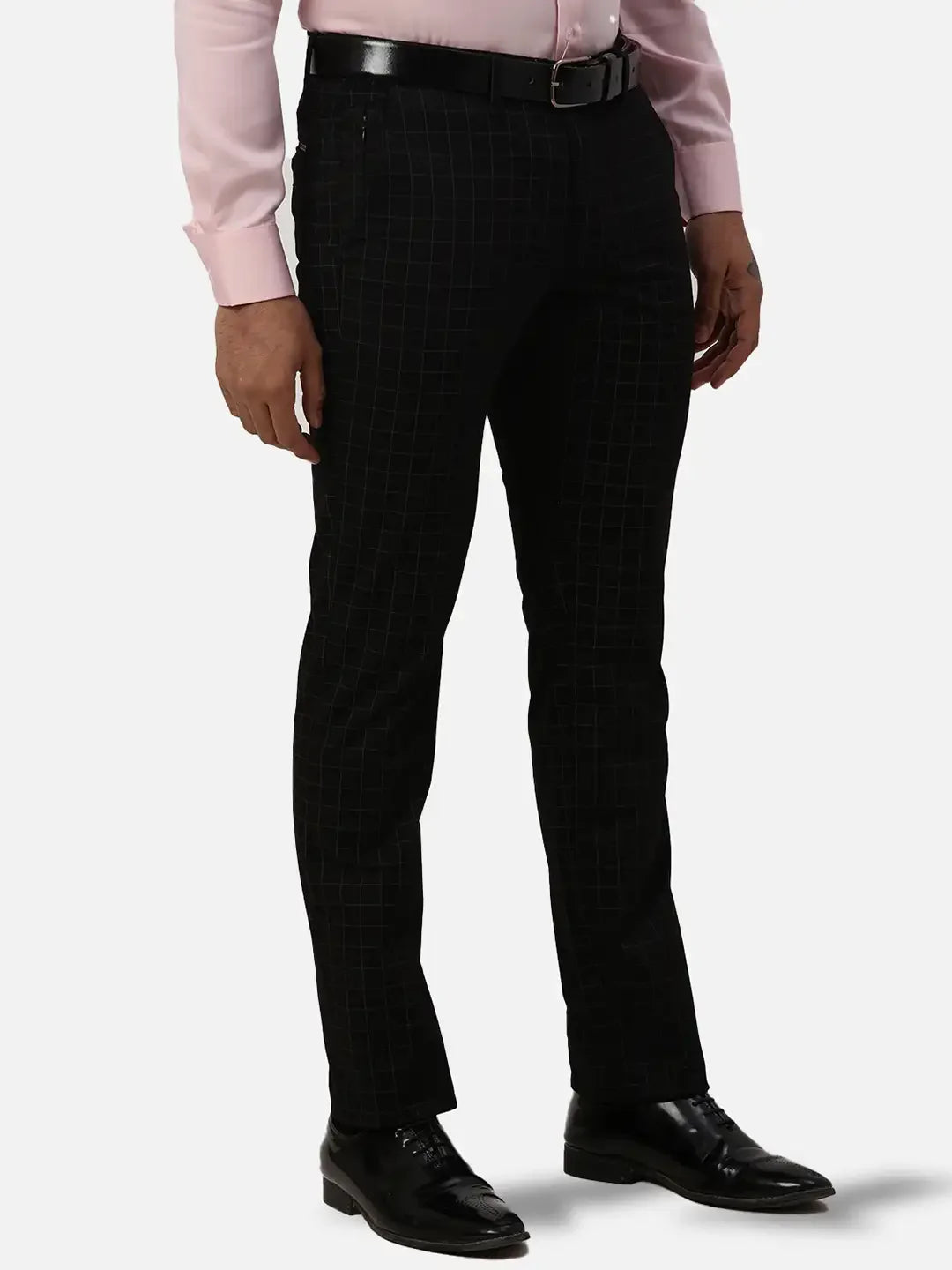 Men Black Neo Classic Fit Print Cotton Blend Trouser