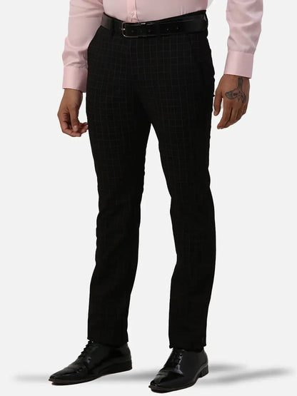 Men Black Neo Classic Fit Print Cotton Blend Trouser