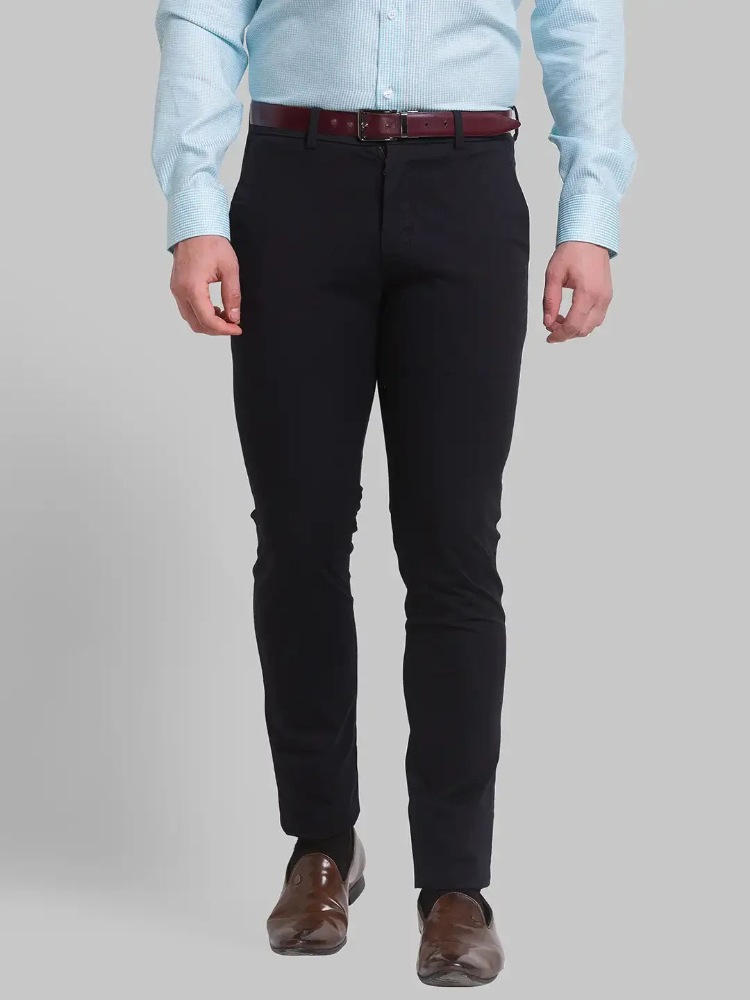 Men Black Neo Classic Fit Solid Cotton Blend Trouser