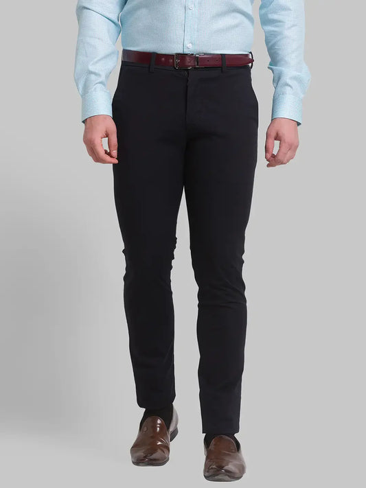 Men Black Neo Classic Fit Solid Cotton Blend Trouser