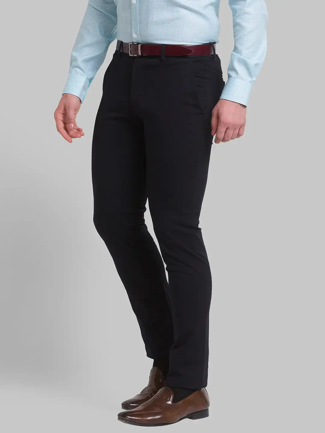 Men Black Neo Classic Fit Solid Cotton Blend Trouser