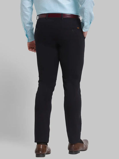 Men Black Neo Classic Fit Solid Cotton Blend Trouser