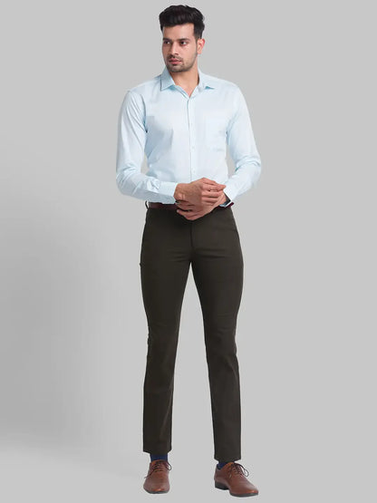 Men Green Neo Classic Fit Solid Cotton Blend Trouser