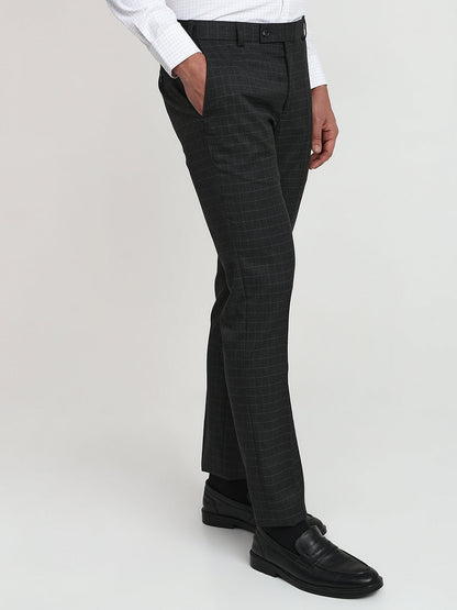 Park Avenue Men Grey Checks Slim Fit Polyester Blend Trouser