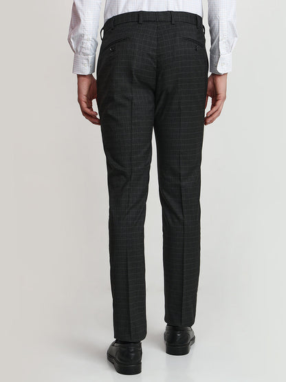 Park Avenue Men Grey Checks Slim Fit Polyester Blend Trouser