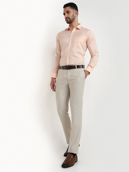 Park Avenue Men Brown Structure Slim Fit Polyester Blend Trouser