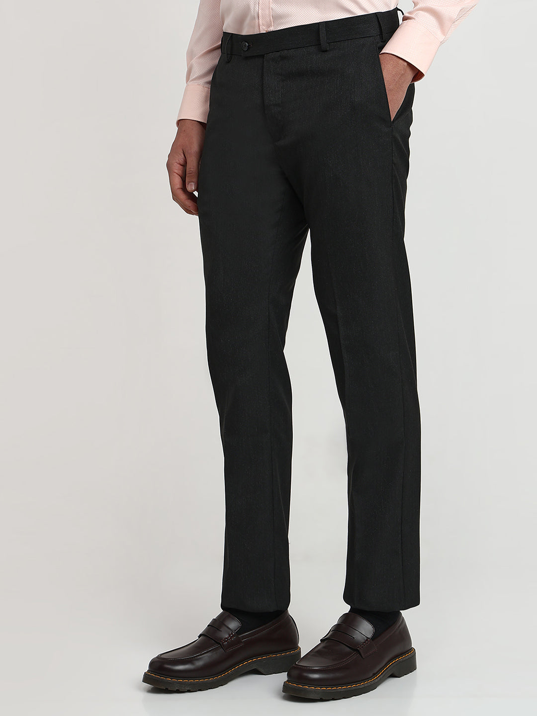 Park Avenue Men Grey Structure Slim Fit Polyester Blend Trouser