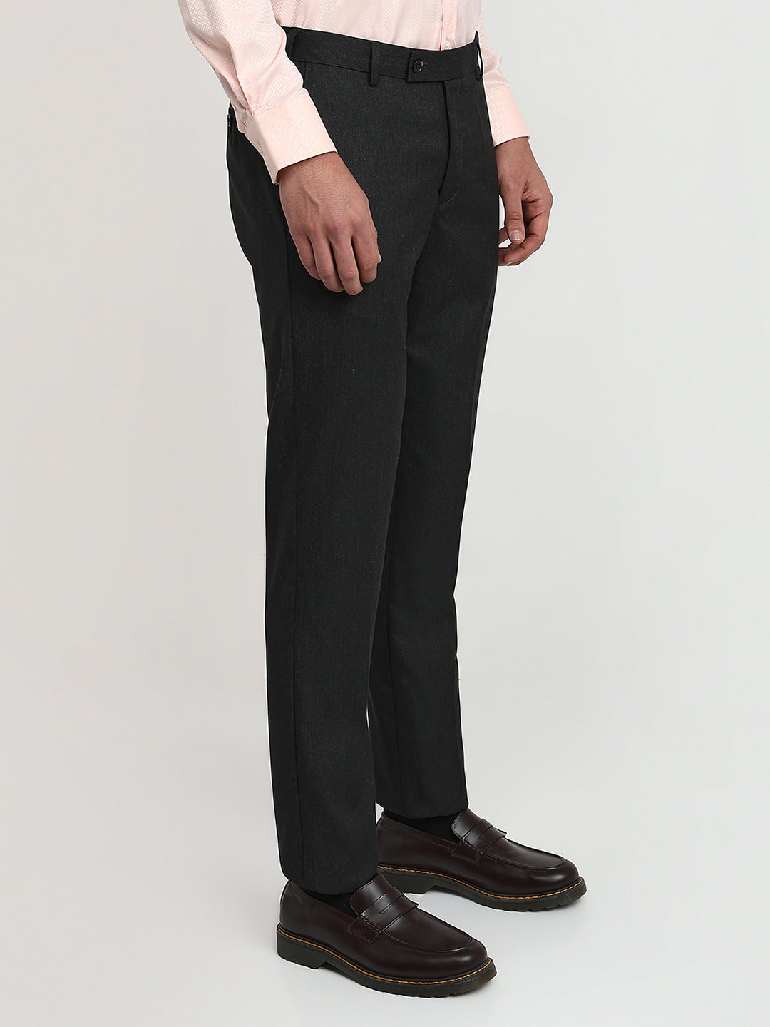 Park Avenue Men Grey Structure Slim Fit Polyester Blend Trouser