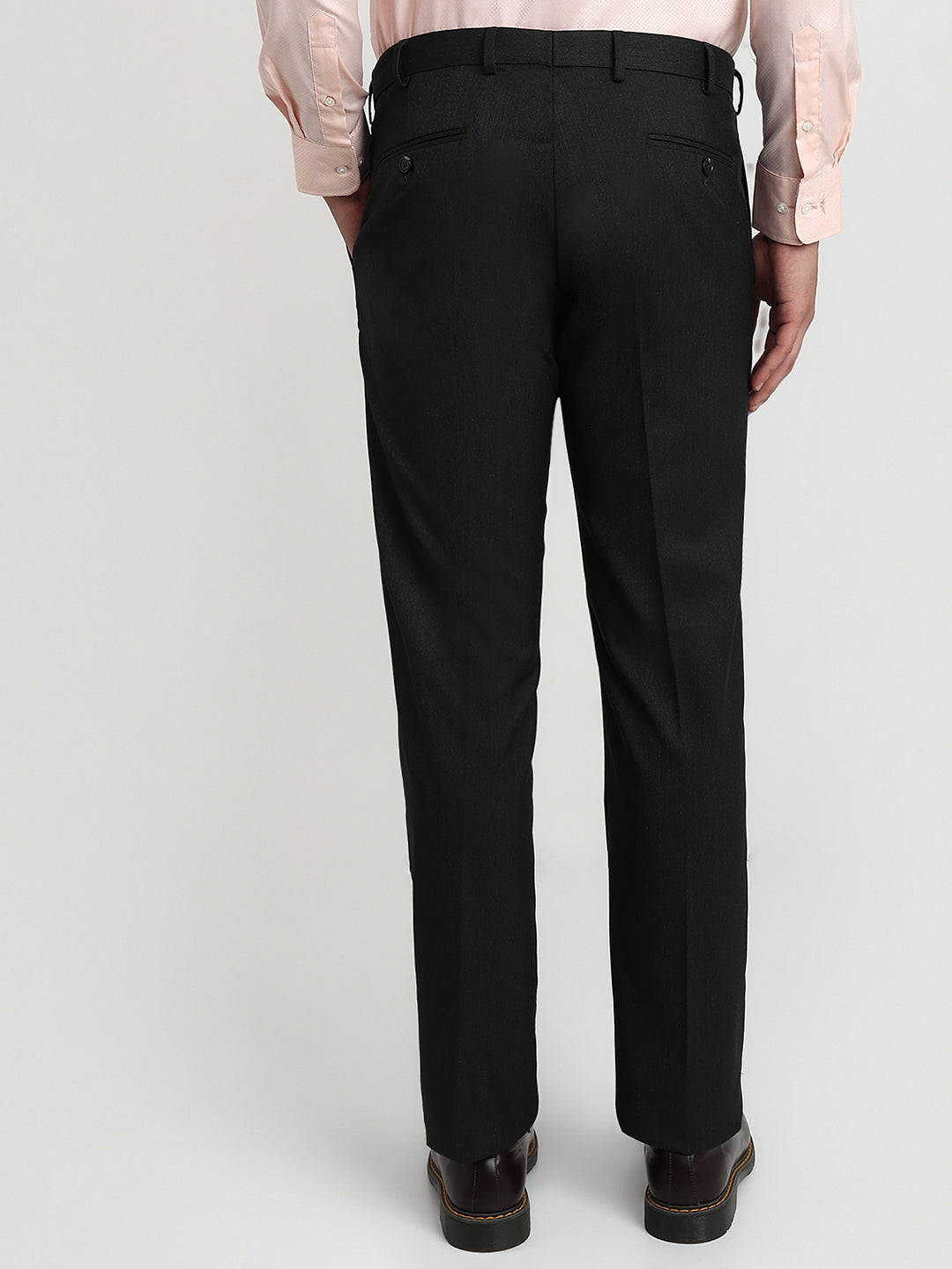 Park Avenue Men Grey Structure Slim Fit Polyester Blend Trouser