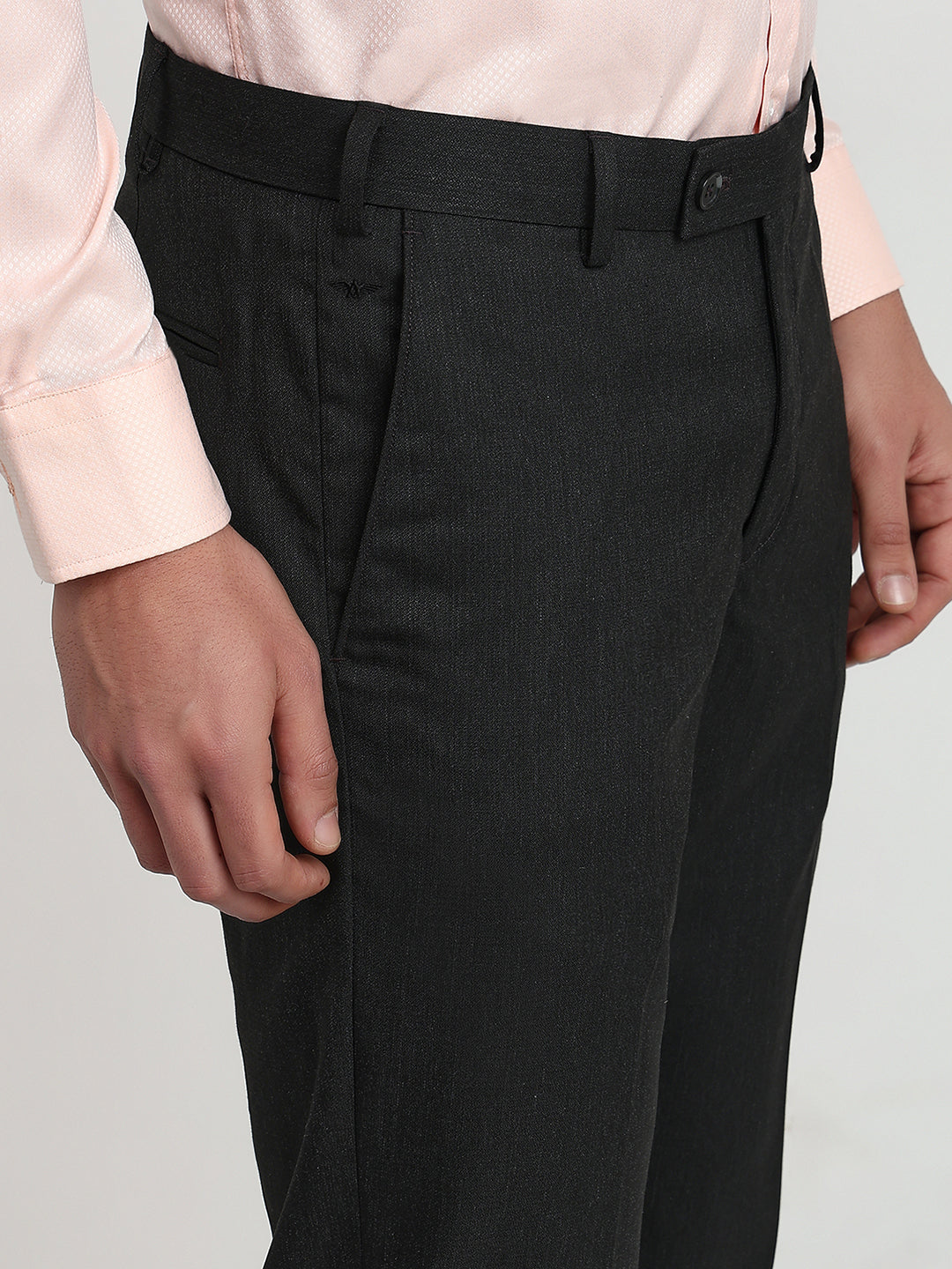 Park Avenue Men Grey Structure Slim Fit Polyester Blend Trouser