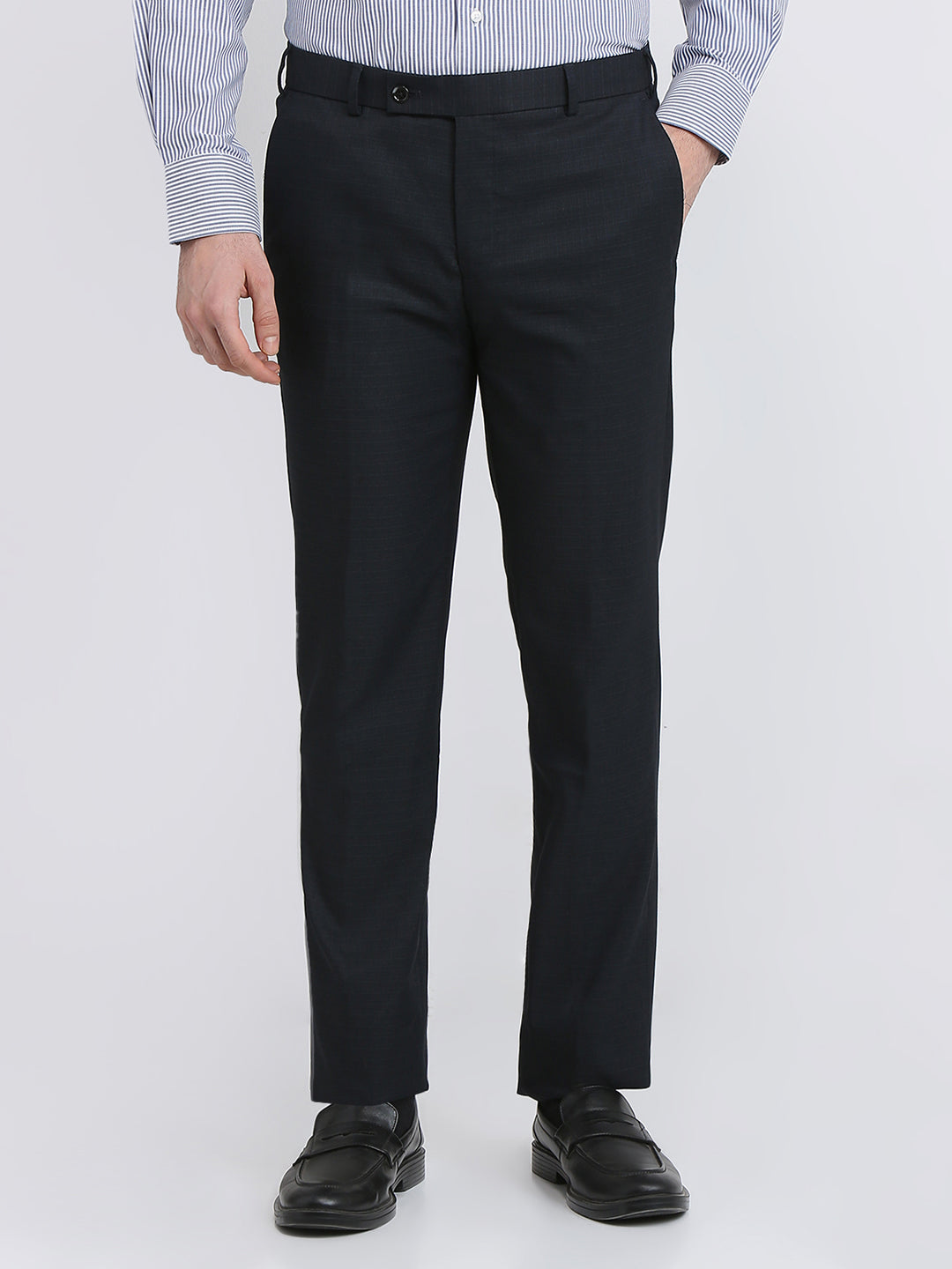 Park Avenue Men Grey Checks Slim Fit Polyester Blend Trouser