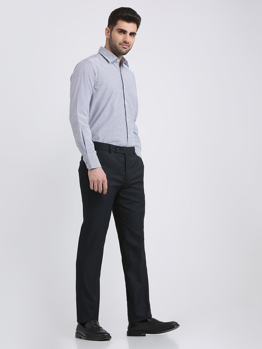 Park Avenue Men Grey Checks Slim Fit Polyester Blend Trouser