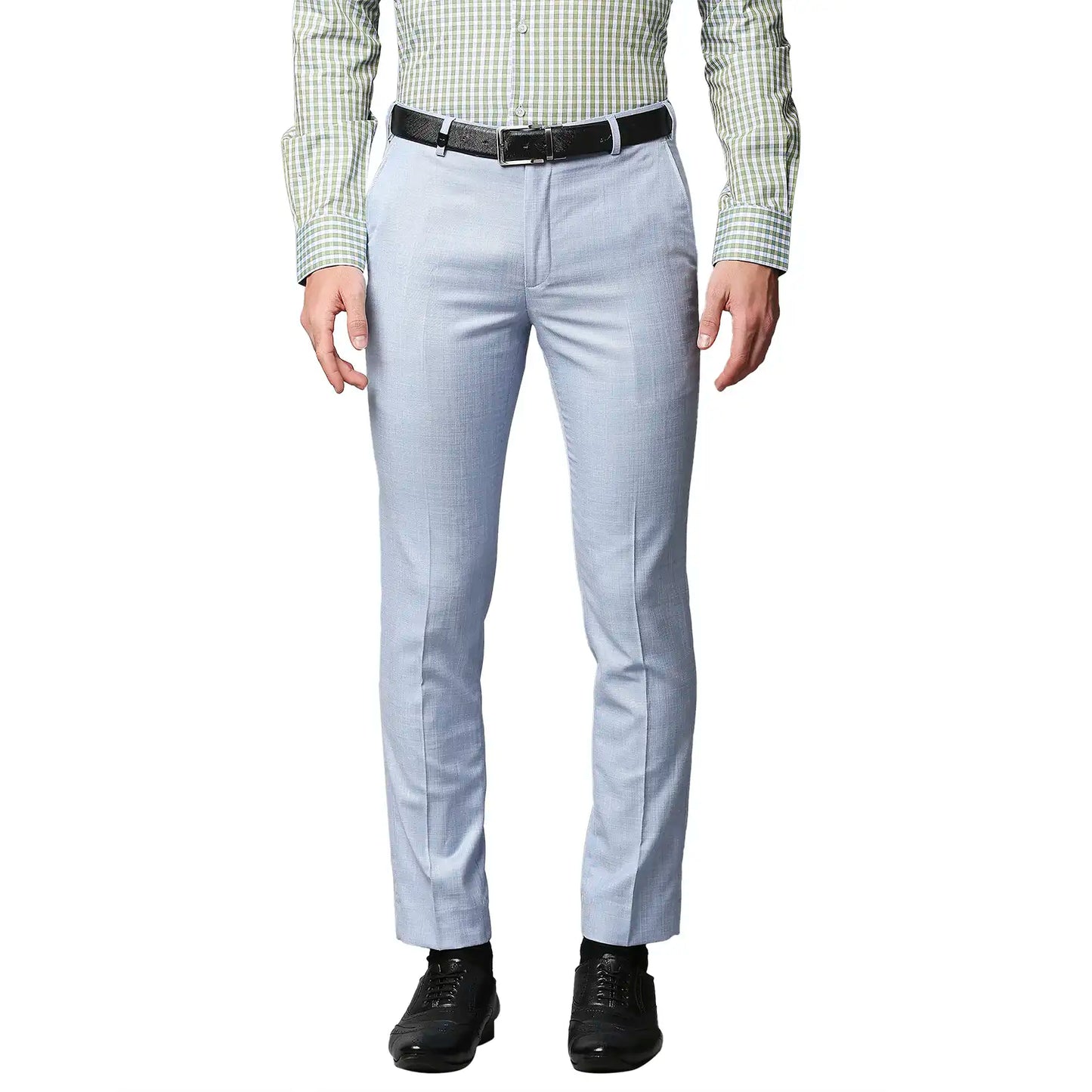 Men Blue Super Slim Fit Shark Skin Terry Rayon Blend Trouser