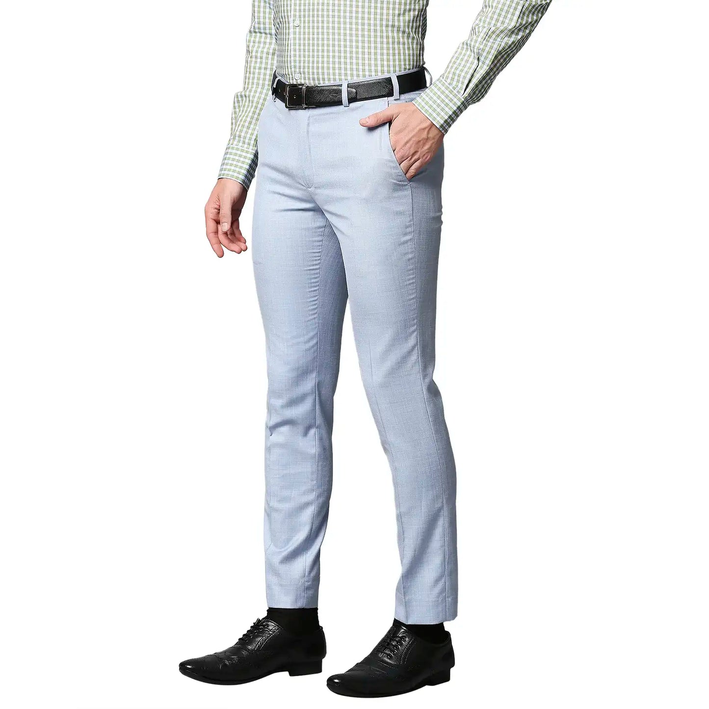 Men Blue Super Slim Fit Shark Skin Terry Rayon Blend Trouser