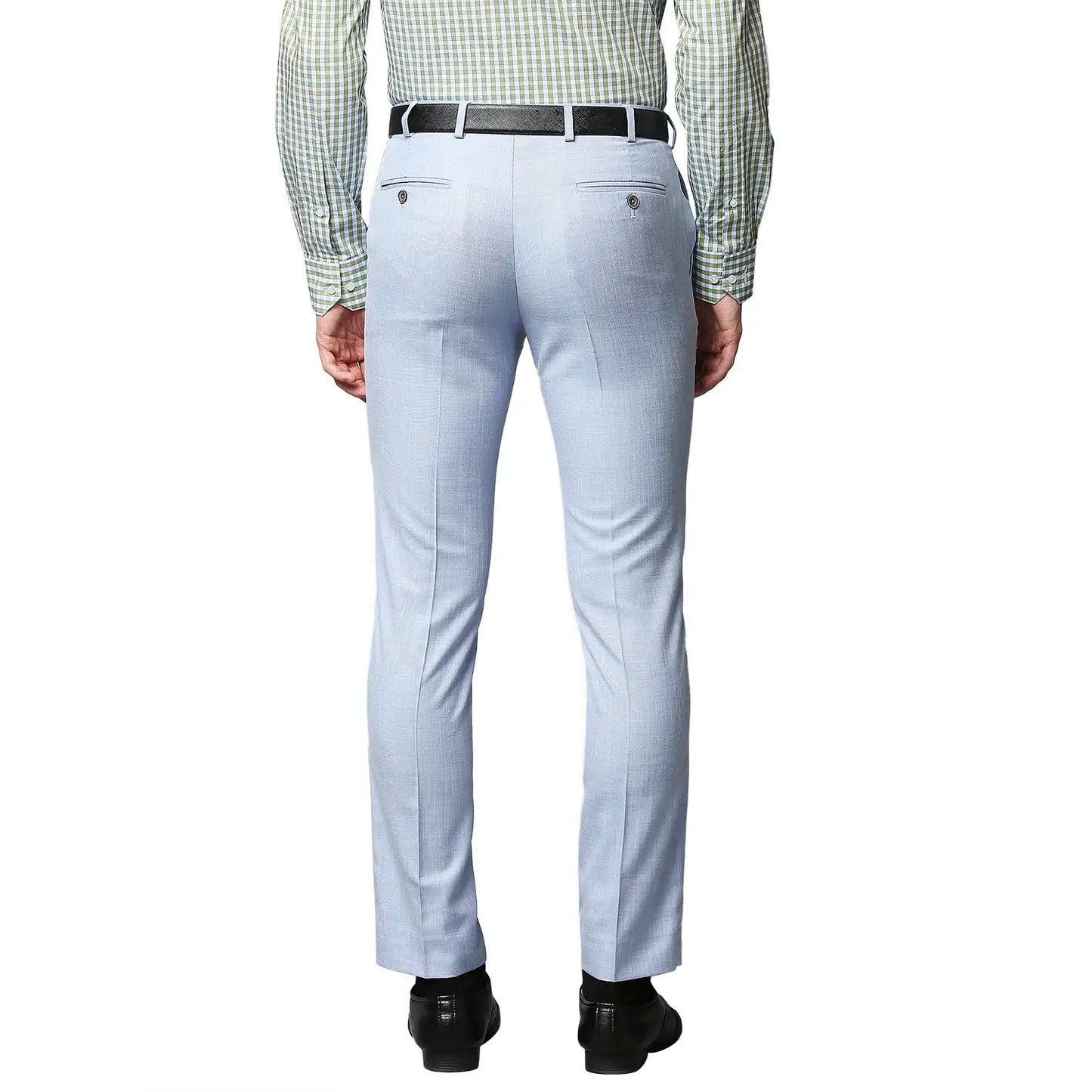 Men Blue Super Slim Fit Shark Skin Terry Rayon Blend Trouser