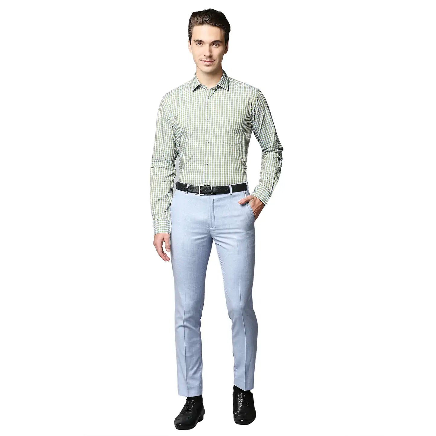 Men Blue Super Slim Fit Shark Skin Terry Rayon Blend Trouser