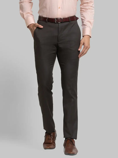 Men Brown Super Slim Fit Structure Polyester Blend Trouser