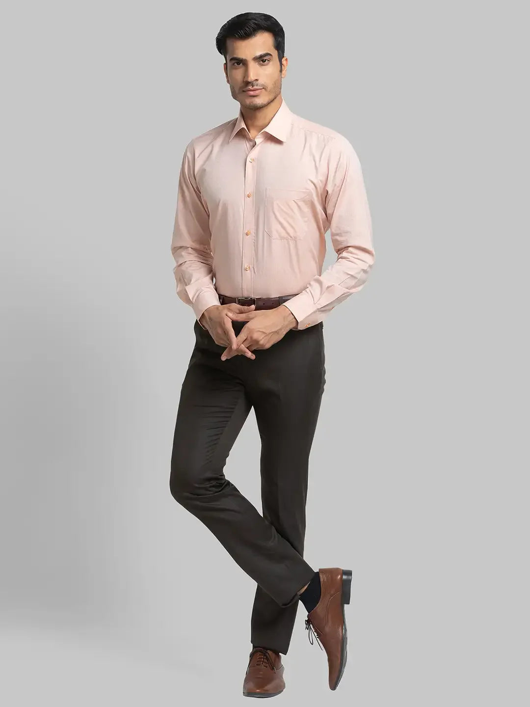 Men Brown Super Slim Fit Structure Polyester Blend Trouser